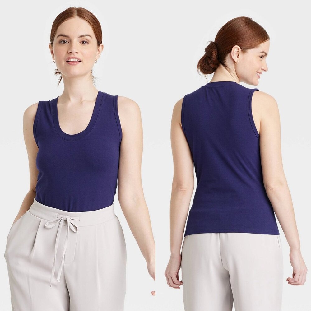 2 PACK Small - Womens U-Neck Slim Fit Tank Top - A New Day - Navy Blue